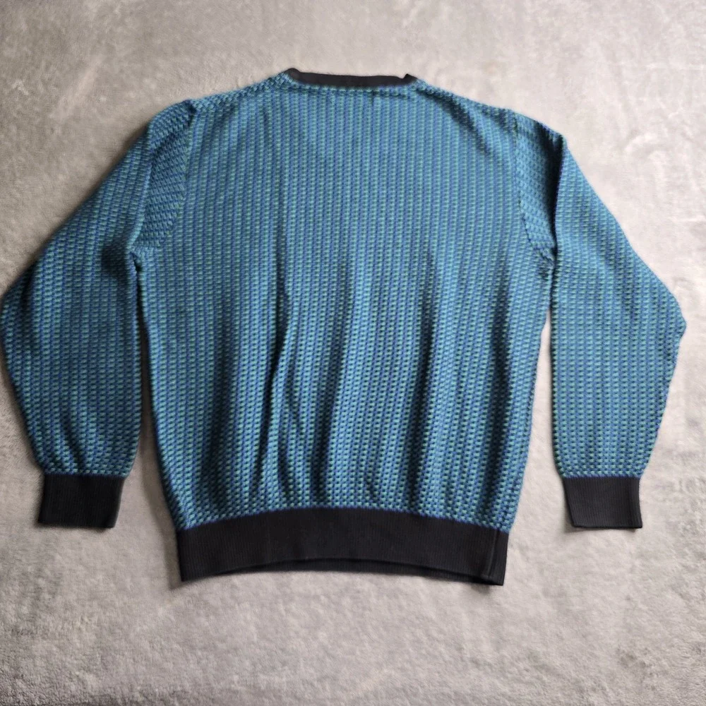 Vintage St Croix Sweater Mens Large Blue Green Geometric Long Sleeve Made In USA